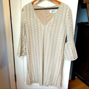 Badgley Mischka bell sleeve cocktail mini dress